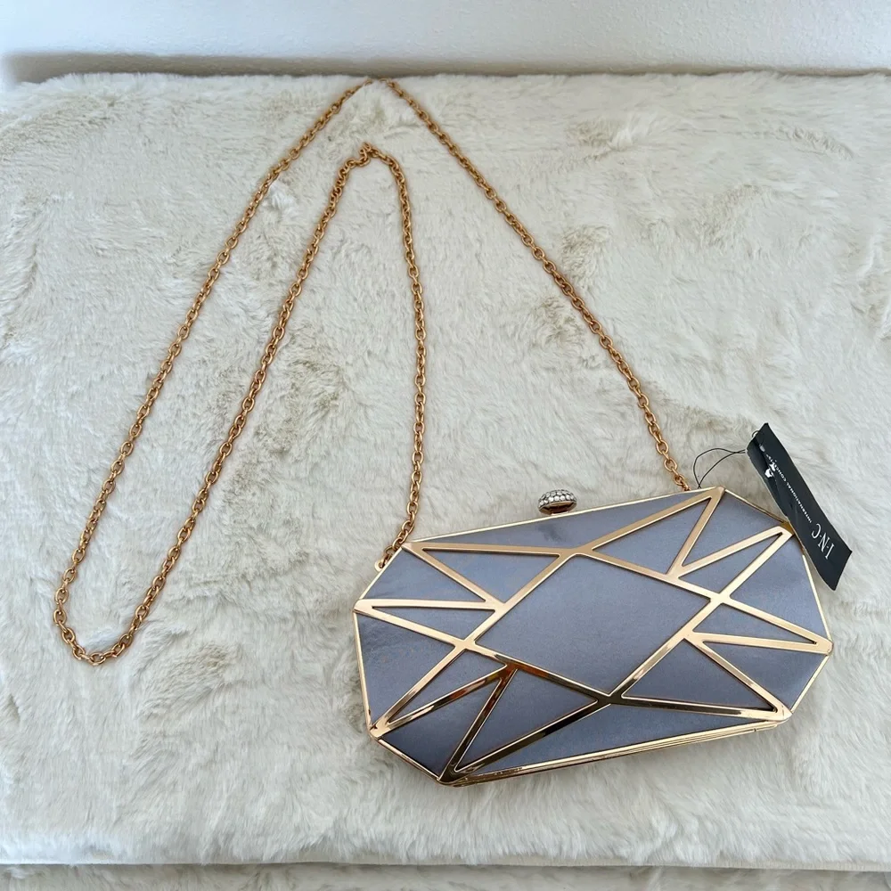 Inc International Concepts Alea Geometric Clutch Silver Gold Crossbody - Picture 2 of 9